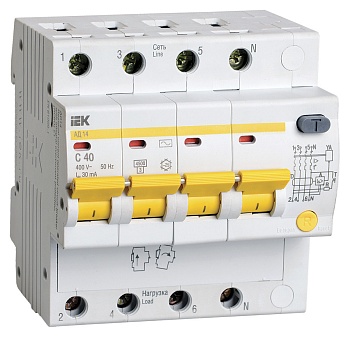 Выключатель автом. дифф. тока IEK MAD10-4-040-C-030 АД14 40A тип C 4.5kA 30мА AC 4П 400В 5мод белый (упак.:1шт)