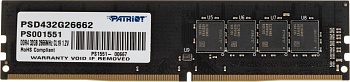 Память DDR4 32Gb 2666MHz Patriot PSD432G26662 Signature RTL PC4-21300 CL19 DIMM 288-pin 1.2В dual rank Ret